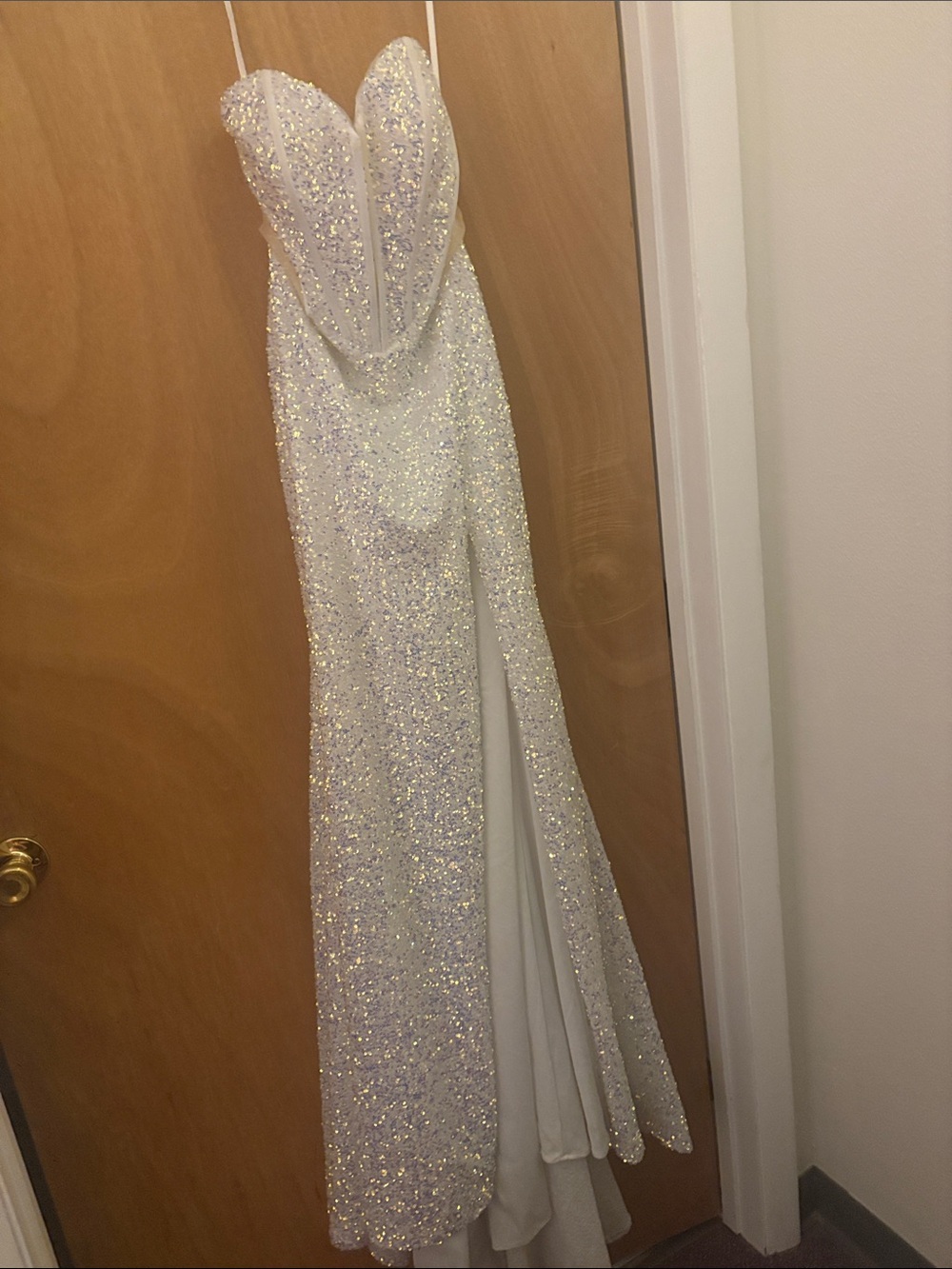 Nina Canacci Sparkling White Strapless Sequin Gown